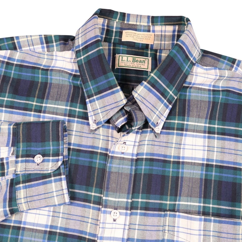 Vintage LL Bean Shirt Button Up Plaid Long Sleeve Made in USA XL 17.5 33